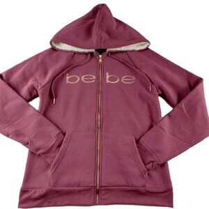 Bebe Foil Logo Fur Hood Full Zip Fleece Sweatshirt Women's M Hawthorn Rose